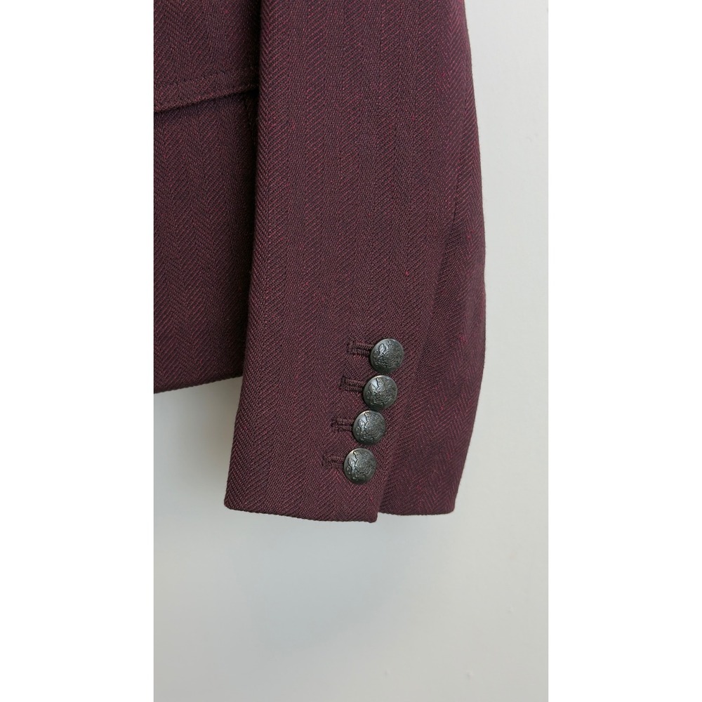 Banana Republic Burgundy Herringbone Blazer Petite 2P Two Button Crested Jacket - Picture 5 of 10